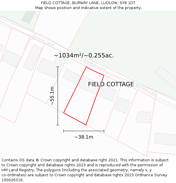 FIELD COTTAGE, BURWAY LANE, LUDLOW, SY8 1DT: Plot and title map