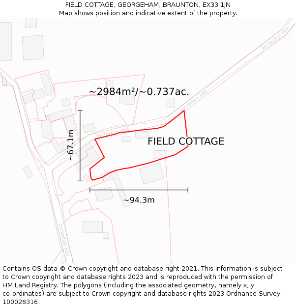 FIELD COTTAGE, GEORGEHAM, BRAUNTON, EX33 1JN: Plot and title map