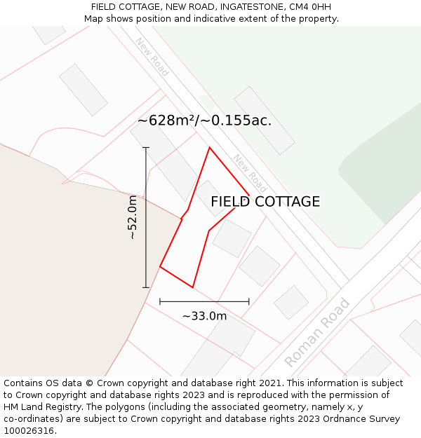 FIELD COTTAGE, NEW ROAD, INGATESTONE, CM4 0HH: Plot and title map