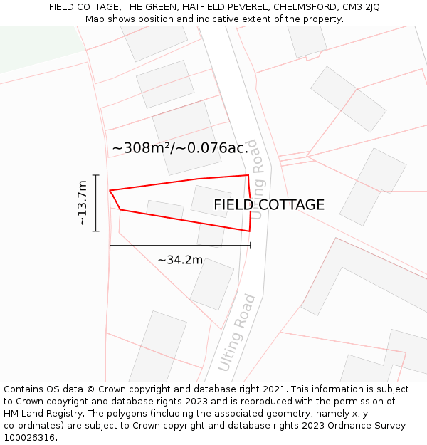 FIELD COTTAGE, THE GREEN, HATFIELD PEVEREL, CHELMSFORD, CM3 2JQ: Plot and title map