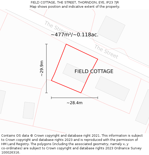 FIELD COTTAGE, THE STREET, THORNDON, EYE, IP23 7JR: Plot and title map