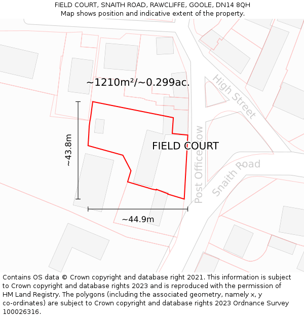 FIELD COURT, SNAITH ROAD, RAWCLIFFE, GOOLE, DN14 8QH: Plot and title map