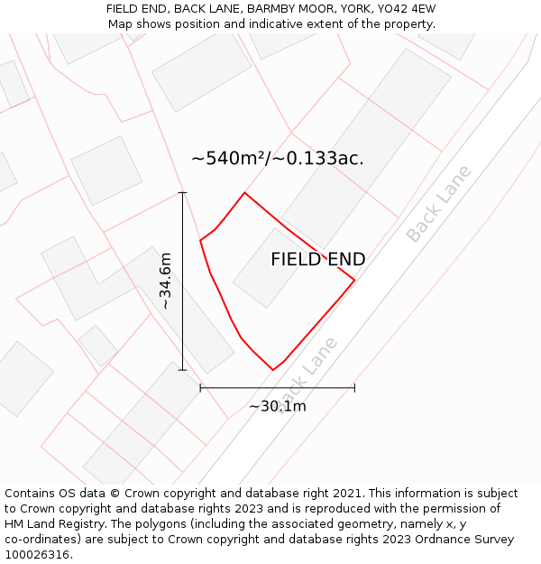 FIELD END, BACK LANE, BARMBY MOOR, YORK, YO42 4EW: Plot and title map