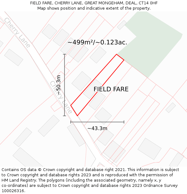FIELD FARE, CHERRY LANE, GREAT MONGEHAM, DEAL, CT14 0HF: Plot and title map