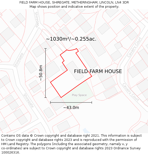 FIELD FARM HOUSE, SHIREGATE, METHERINGHAM, LINCOLN, LN4 3DR: Plot and title map