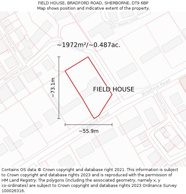 FIELD HOUSE, BRADFORD ROAD, SHERBORNE, DT9 6BP: Plot and title map