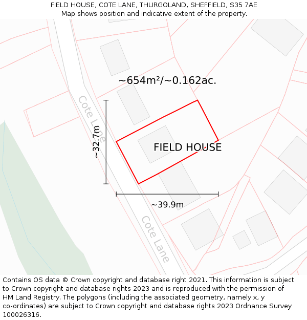 FIELD HOUSE, COTE LANE, THURGOLAND, SHEFFIELD, S35 7AE: Plot and title map