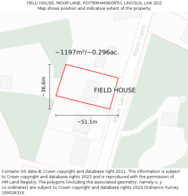 FIELD HOUSE, MOOR LANE, POTTERHANWORTH, LINCOLN, LN4 2DZ: Plot and title map
