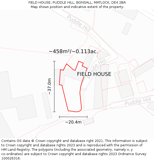 FIELD HOUSE, PUDDLE HILL, BONSALL, MATLOCK, DE4 2BA: Plot and title map