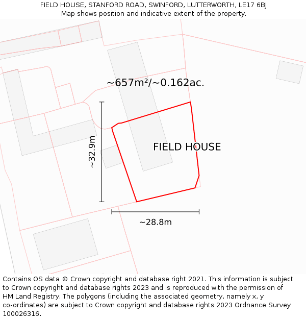 FIELD HOUSE, STANFORD ROAD, SWINFORD, LUTTERWORTH, LE17 6BJ: Plot and title map