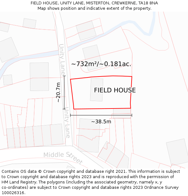 FIELD HOUSE, UNITY LANE, MISTERTON, CREWKERNE, TA18 8NA: Plot and title map