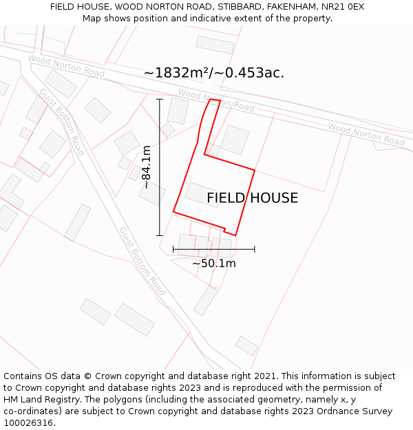 FIELD HOUSE, WOOD NORTON ROAD, STIBBARD, FAKENHAM, NR21 0EX: Plot and title map