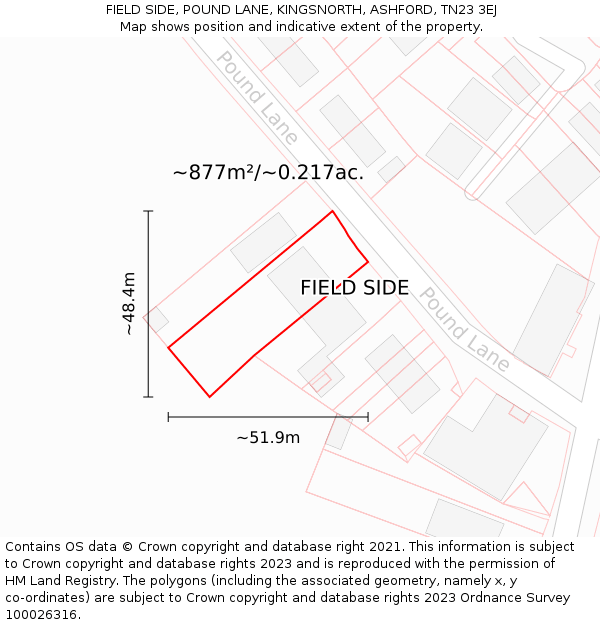FIELD SIDE, POUND LANE, KINGSNORTH, ASHFORD, TN23 3EJ: Plot and title map