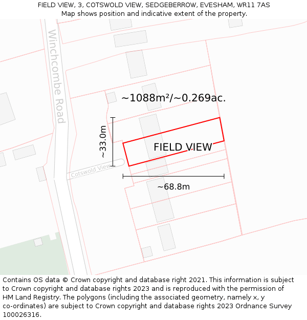 FIELD VIEW, 3, COTSWOLD VIEW, SEDGEBERROW, EVESHAM, WR11 7AS: Plot and title map