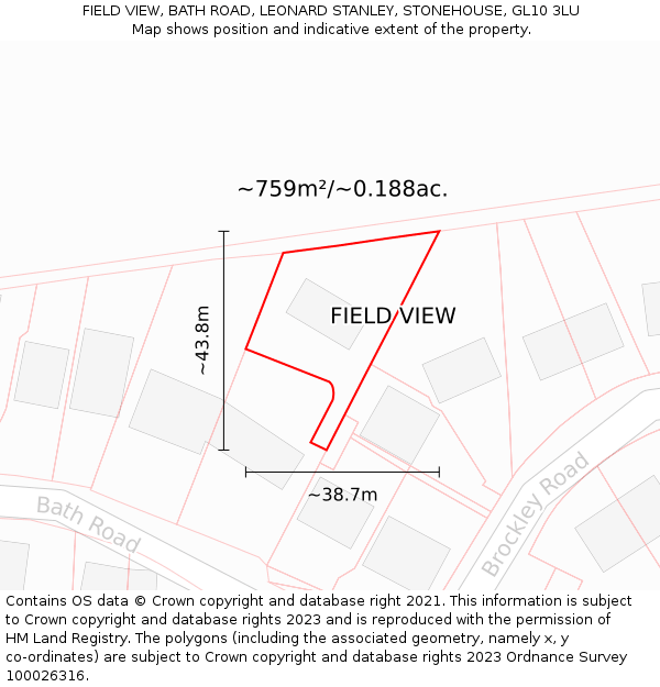 FIELD VIEW, BATH ROAD, LEONARD STANLEY, STONEHOUSE, GL10 3LU: Plot and title map