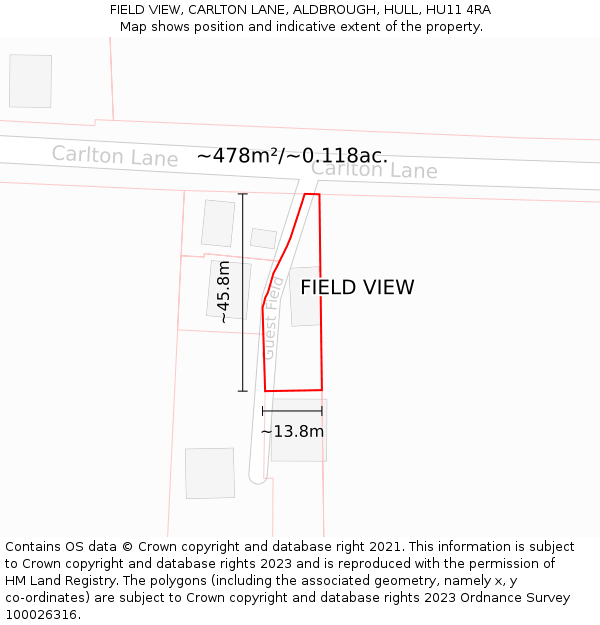 FIELD VIEW, CARLTON LANE, ALDBROUGH, HULL, HU11 4RA: Plot and title map