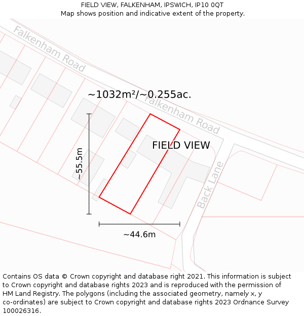 FIELD VIEW, FALKENHAM, IPSWICH, IP10 0QT: Plot and title map