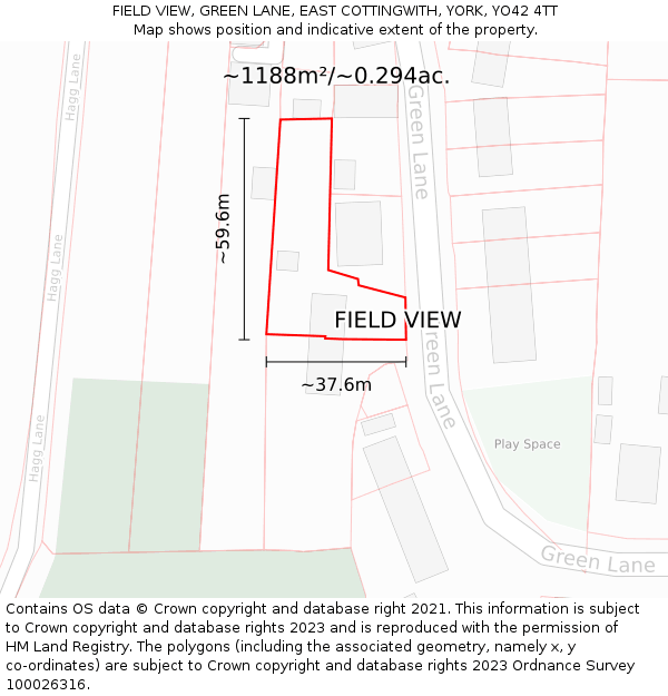 FIELD VIEW, GREEN LANE, EAST COTTINGWITH, YORK, YO42 4TT: Plot and title map