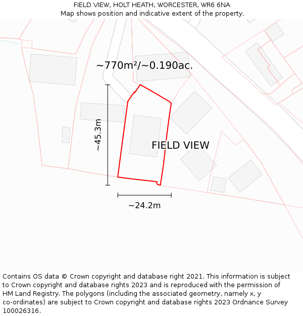 FIELD VIEW, HOLT HEATH, WORCESTER, WR6 6NA: Plot and title map