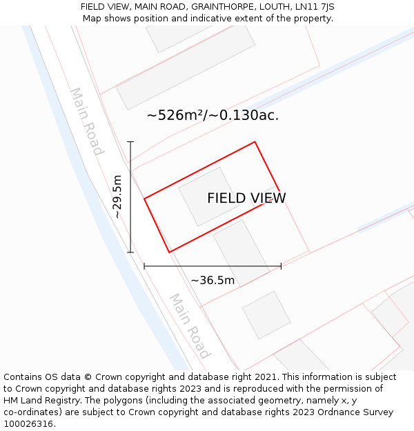FIELD VIEW, MAIN ROAD, GRAINTHORPE, LOUTH, LN11 7JS: Plot and title map