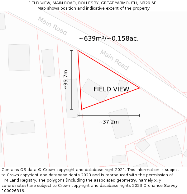 FIELD VIEW, MAIN ROAD, ROLLESBY, GREAT YARMOUTH, NR29 5EH: Plot and title map