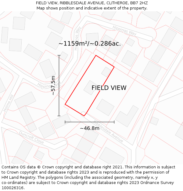 FIELD VIEW, RIBBLESDALE AVENUE, CLITHEROE, BB7 2HZ: Plot and title map