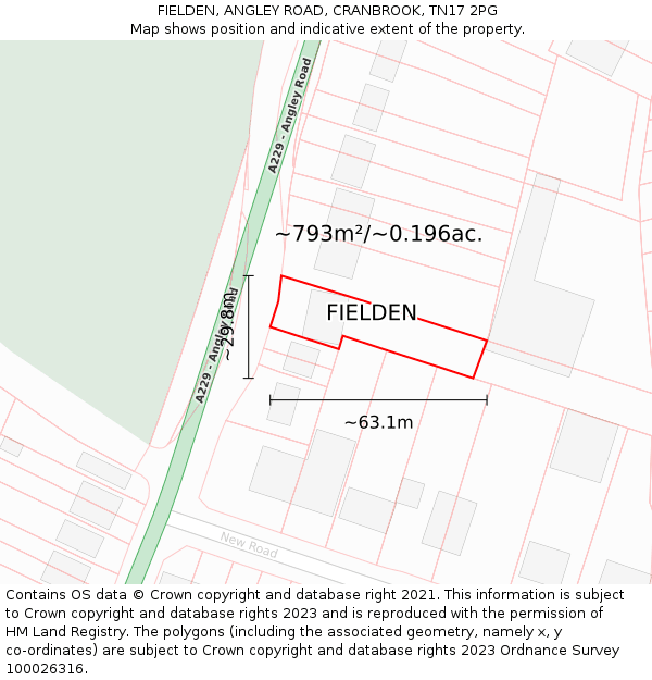 FIELDEN, ANGLEY ROAD, CRANBROOK, TN17 2PG: Plot and title map