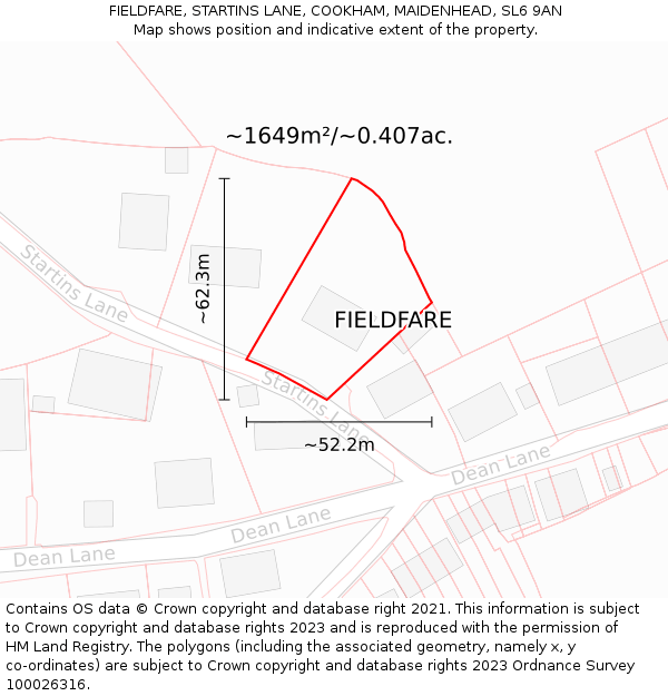 FIELDFARE, STARTINS LANE, COOKHAM, MAIDENHEAD, SL6 9AN: Plot and title map