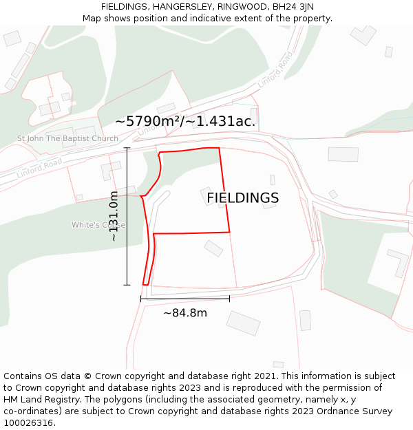 FIELDINGS, HANGERSLEY, RINGWOOD, BH24 3JN: Plot and title map