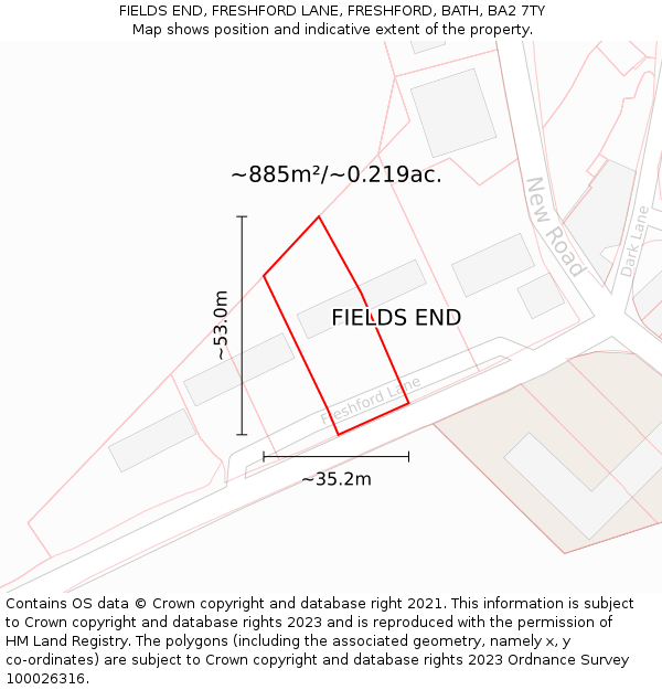 FIELDS END, FRESHFORD LANE, FRESHFORD, BATH, BA2 7TY: Plot and title map