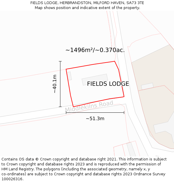 FIELDS LODGE, HERBRANDSTON, MILFORD HAVEN, SA73 3TE: Plot and title map