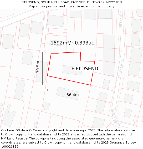 FIELDSEND, SOUTHWELL ROAD, FARNSFIELD, NEWARK, NG22 8EB: Plot and title map