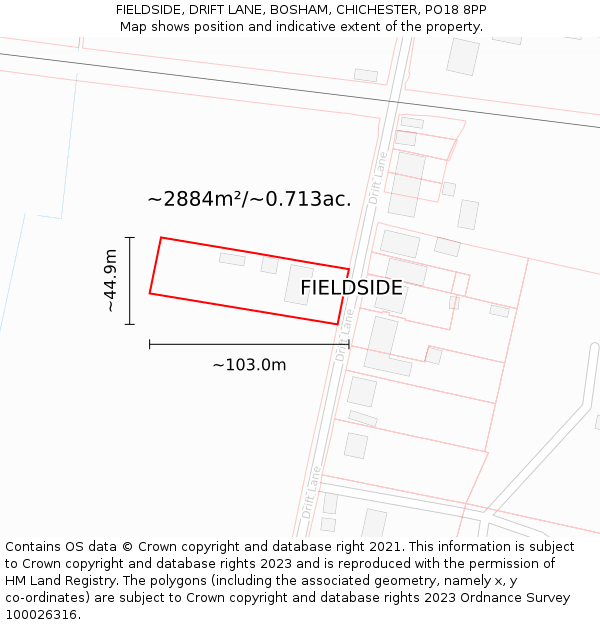 FIELDSIDE, DRIFT LANE, BOSHAM, CHICHESTER, PO18 8PP: Plot and title map