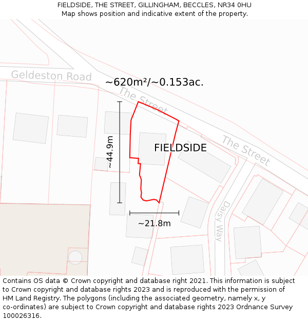 FIELDSIDE, THE STREET, GILLINGHAM, BECCLES, NR34 0HU: Plot and title map