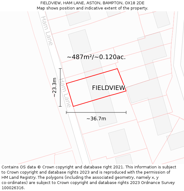FIELDVIEW, HAM LANE, ASTON, BAMPTON, OX18 2DE: Plot and title map