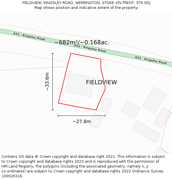 FIELDVIEW, KINGSLEY ROAD, WERRINGTON, STOKE-ON-TRENT, ST9 0DJ: Plot and title map