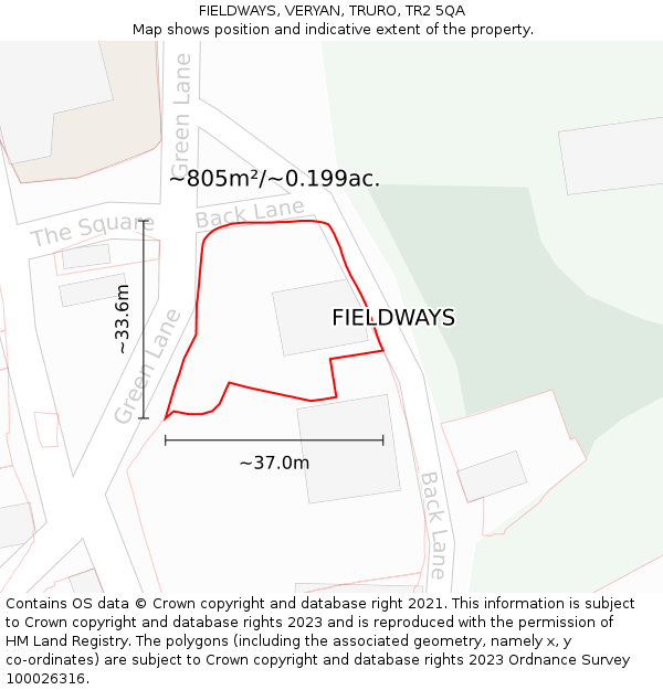 FIELDWAYS, VERYAN, TRURO, TR2 5QA: Plot and title map