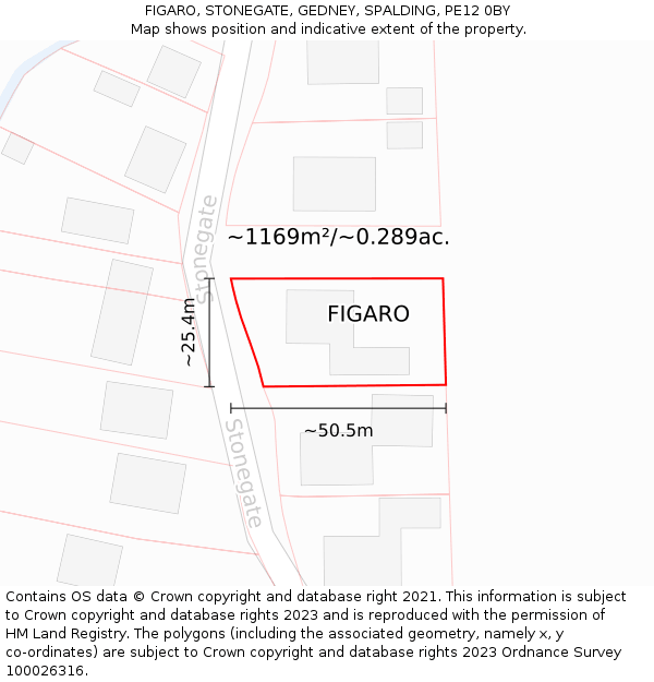 FIGARO, STONEGATE, GEDNEY, SPALDING, PE12 0BY: Plot and title map