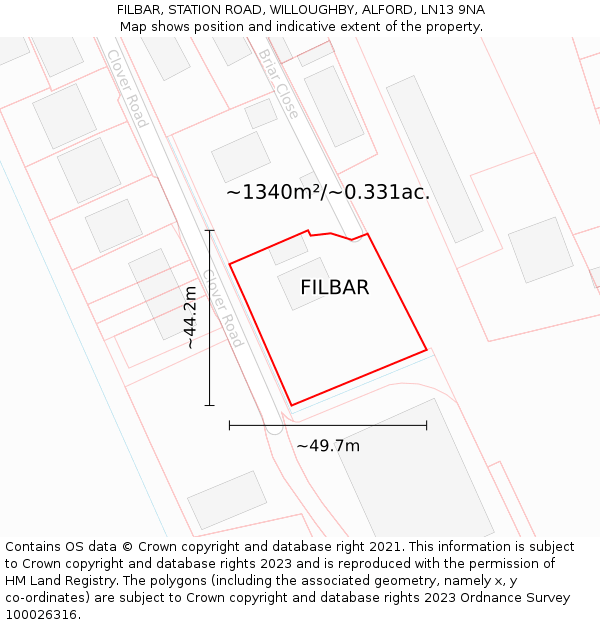 FILBAR, STATION ROAD, WILLOUGHBY, ALFORD, LN13 9NA: Plot and title map