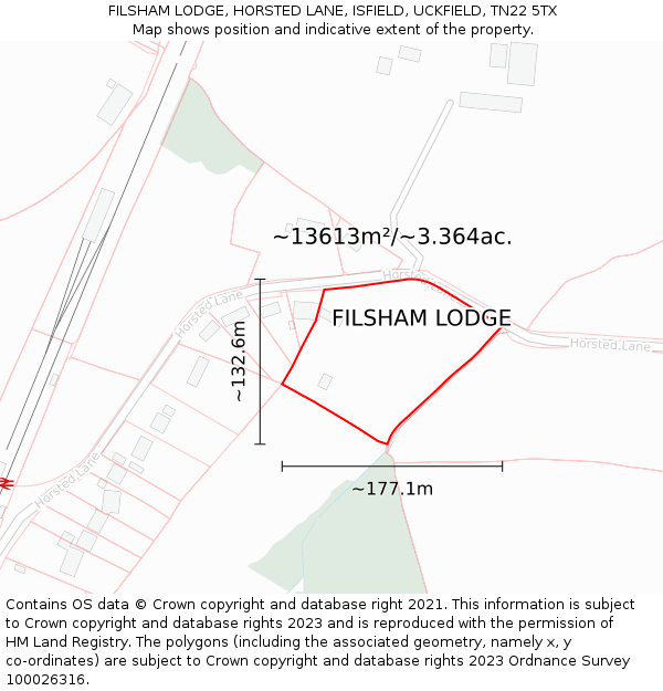 FILSHAM LODGE, HORSTED LANE, ISFIELD, UCKFIELD, TN22 5TX: Plot and title map
