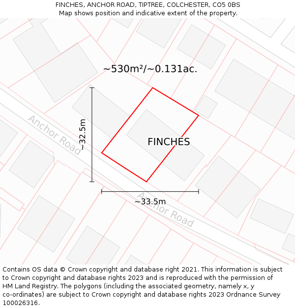 FINCHES, ANCHOR ROAD, TIPTREE, COLCHESTER, CO5 0BS: Plot and title map