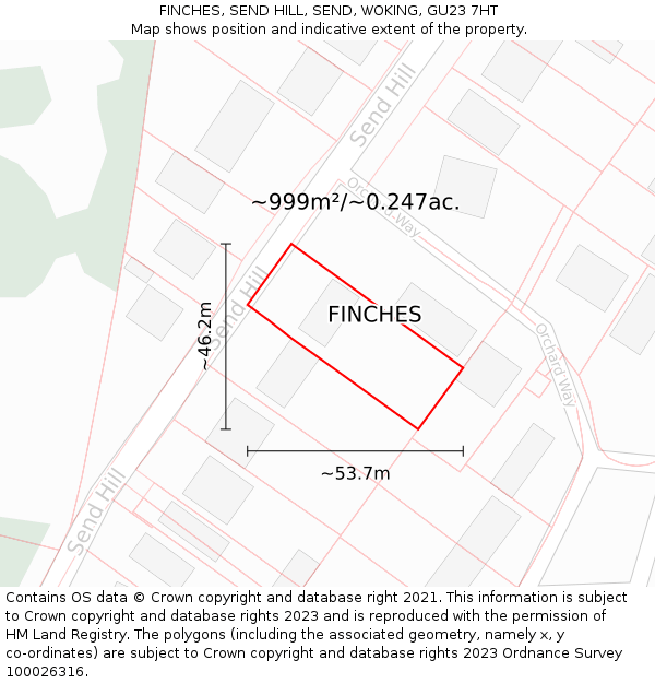 FINCHES, SEND HILL, SEND, WOKING, GU23 7HT: Plot and title map