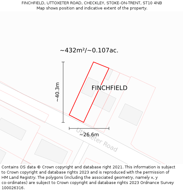FINCHFIELD, UTTOXETER ROAD, CHECKLEY, STOKE-ON-TRENT, ST10 4NB: Plot and title map