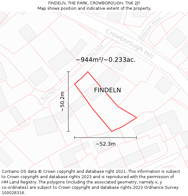 FINDELN, THE PARK, CROWBOROUGH, TN6 2JY: Plot and title map
