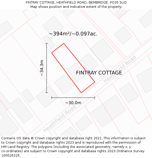 FINTRAY COTTAGE, HEATHFIELD ROAD, BEMBRIDGE, PO35 5UQ: Plot and title map