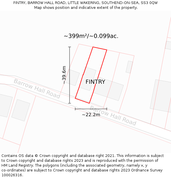 FINTRY, BARROW HALL ROAD, LITTLE WAKERING, SOUTHEND-ON-SEA, SS3 0QW: Plot and title map