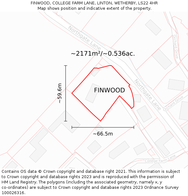 FINWOOD, COLLEGE FARM LANE, LINTON, WETHERBY, LS22 4HR: Plot and title map