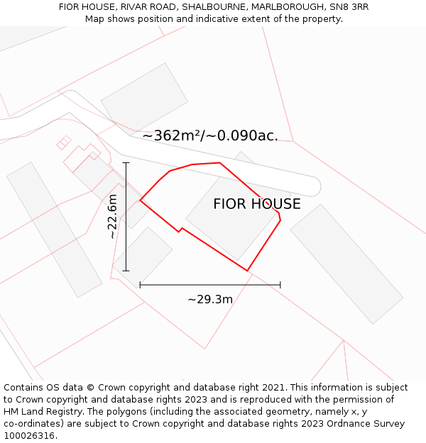 FIOR HOUSE, RIVAR ROAD, SHALBOURNE, MARLBOROUGH, SN8 3RR: Plot and title map