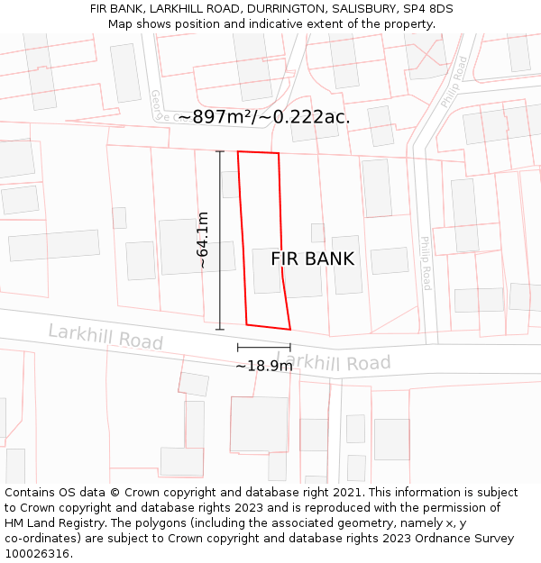 FIR BANK, LARKHILL ROAD, DURRINGTON, SALISBURY, SP4 8DS: Plot and title map