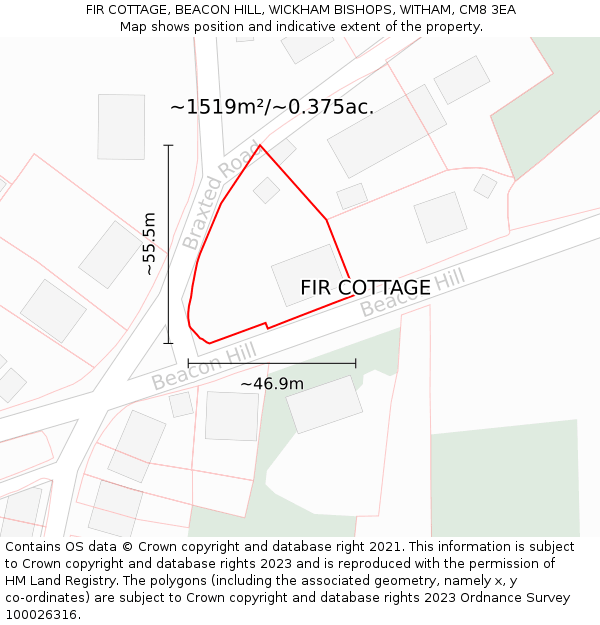 FIR COTTAGE, BEACON HILL, WICKHAM BISHOPS, WITHAM, CM8 3EA: Plot and title map